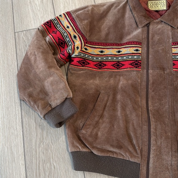 Vintage Original Arizona Jean Company Suede Tribal Stripe Bomber Jacket